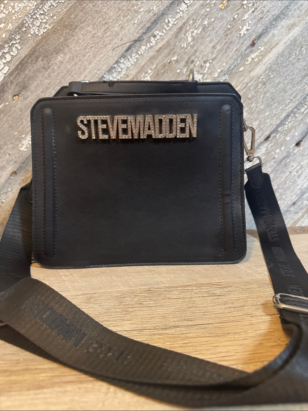 Steve Madden Black Crossbody Messenger with Logo Plaque